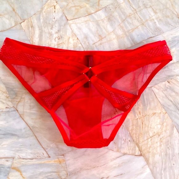 Victoria Secret VS Very Sexy Red Panty Underwear Small Fishnet Lace - Picture 1 of 11